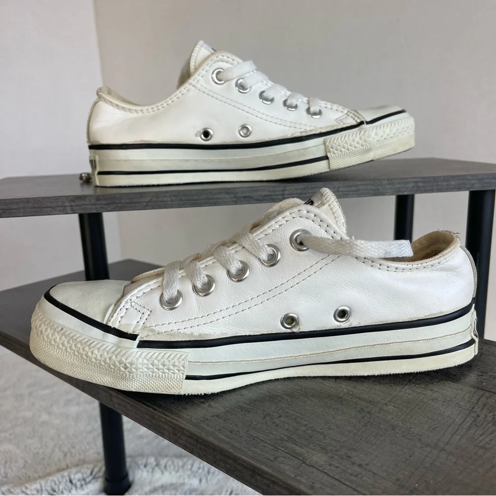 Converse All Star White Leather Sneakers, Size 3Y